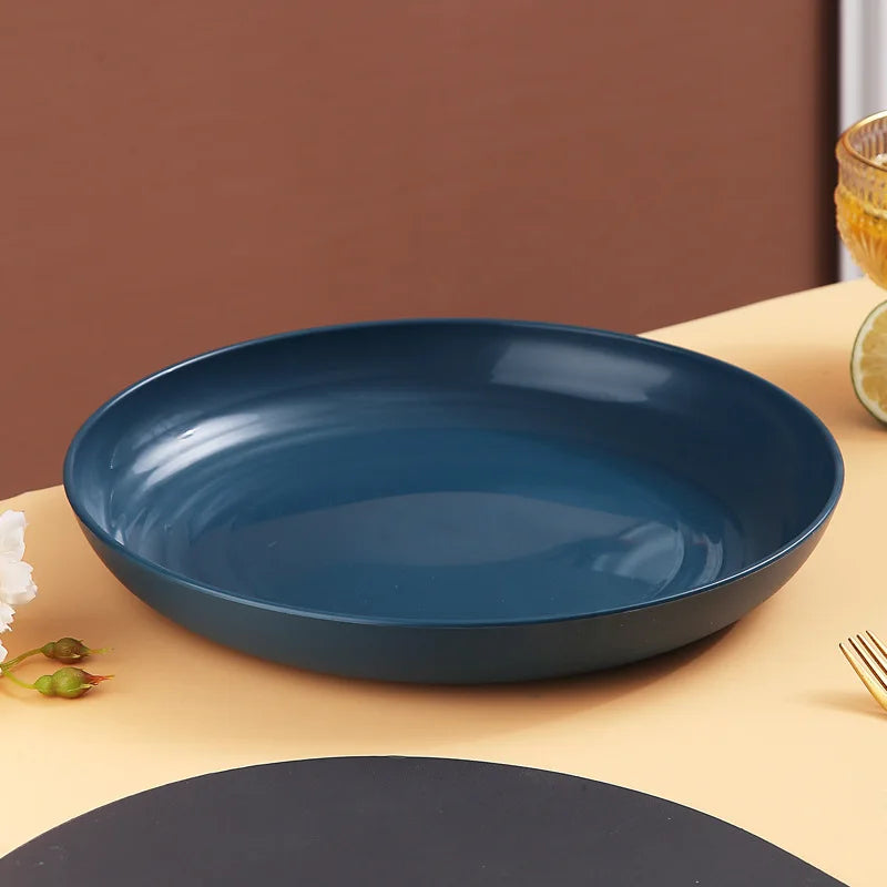 Prato Redondo de fibra vegetal – Inquebrável, Leve e Colorido para Saladas, Frutas ou Jantares