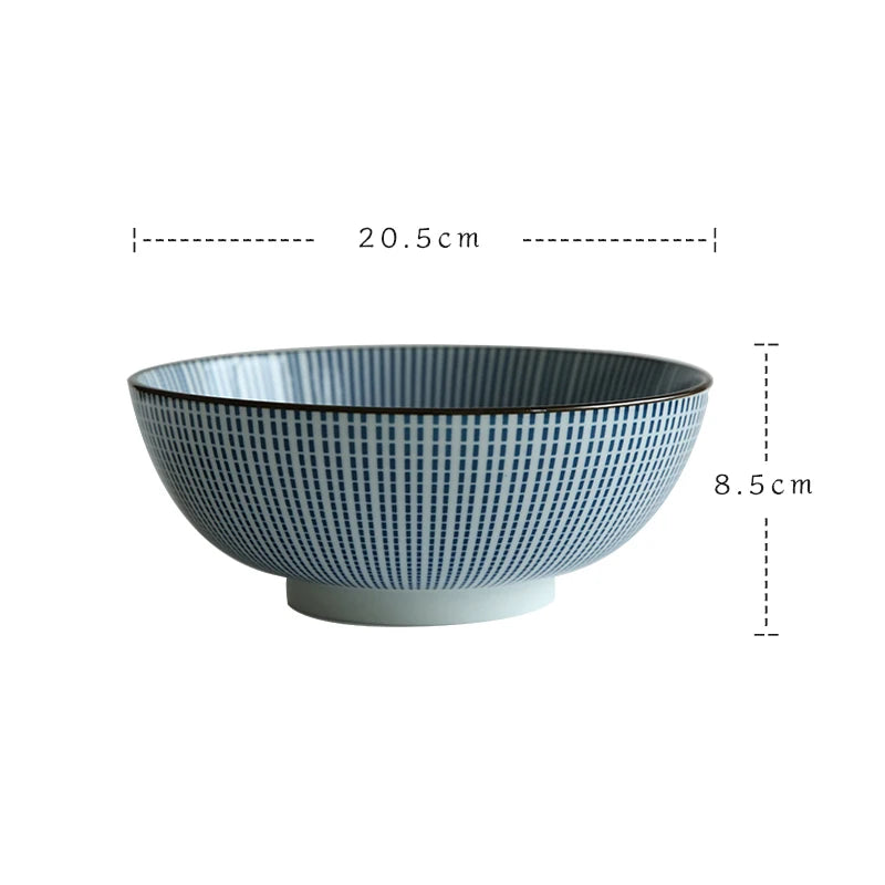 Tigela Japonesa de Cerâmica – Azul Texturizado com Listras, 1,4L