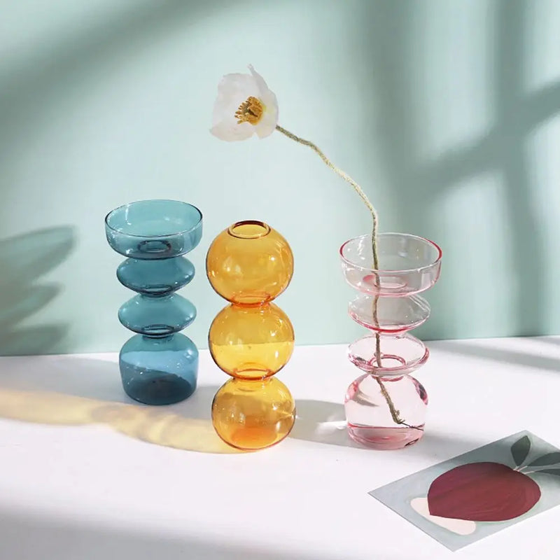 Vaso de Vidro Escultural – Design Nórdico Colorido para Flores Secas ou Arranjos Solo