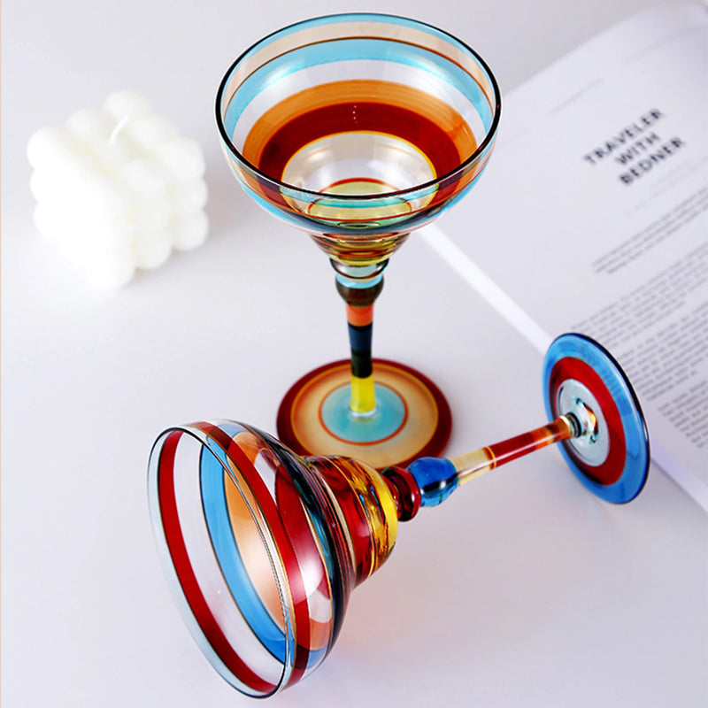 Taça Margarita Pintada à Mão – Cristal Colorido para Coquetéis Criativos e Decoração Festiva