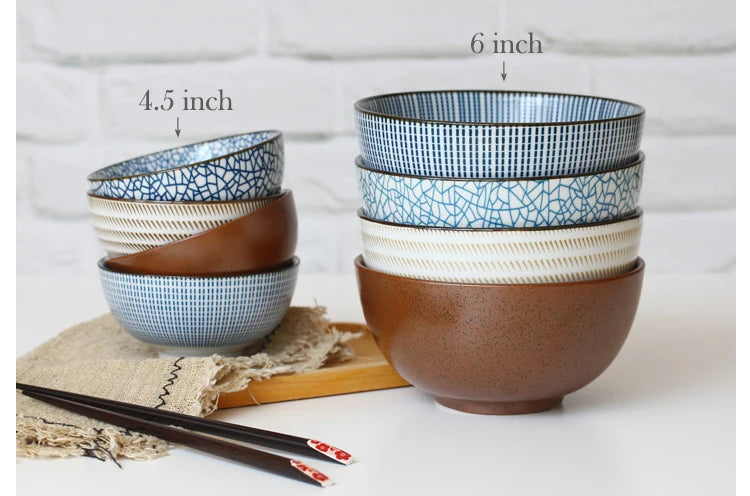Tigela de Cerâmica Vitrificada – 15,5 cm, Estilo Japonês Texturizado