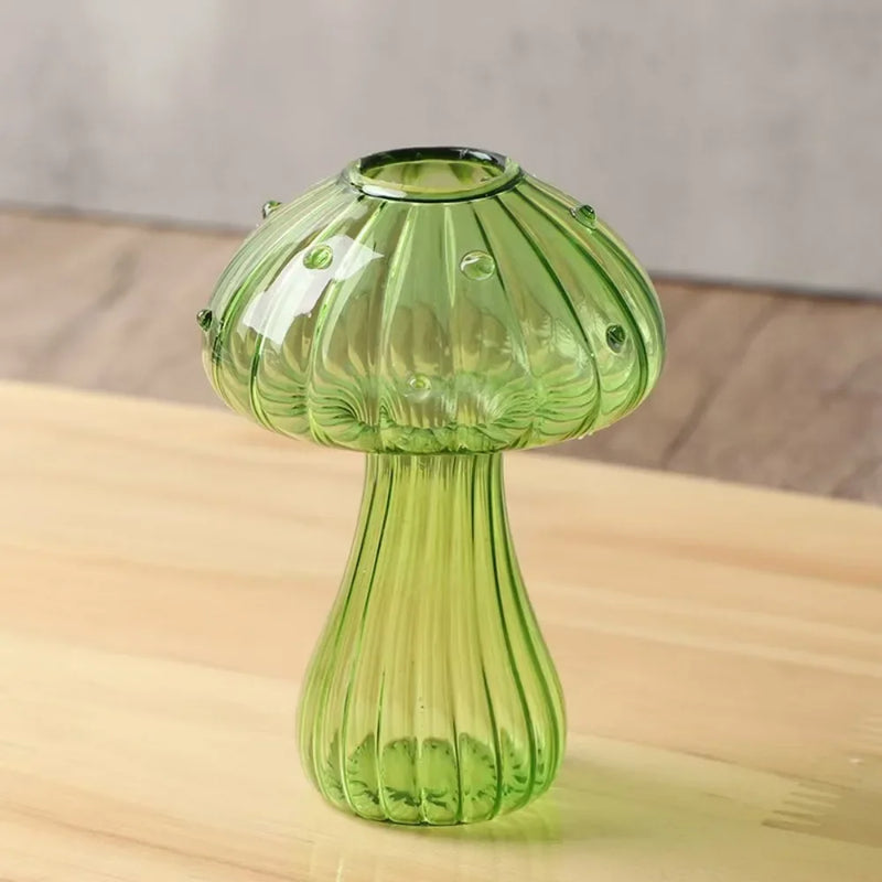 Vaso de Vidro em Formato de Cogumelo – Criativo, Transparente e Ideal para Flores ou Aromas