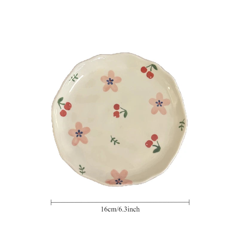 Kit com 5 Pratos de Cerâmica Orgânica – Pintados à Mão com Estampas Florais e Românticas