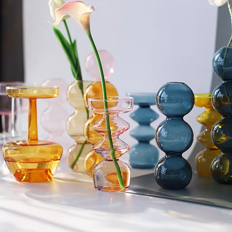 Vaso de Vidro Escultural – Design Nórdico Colorido para Flores Secas ou Arranjos Solo