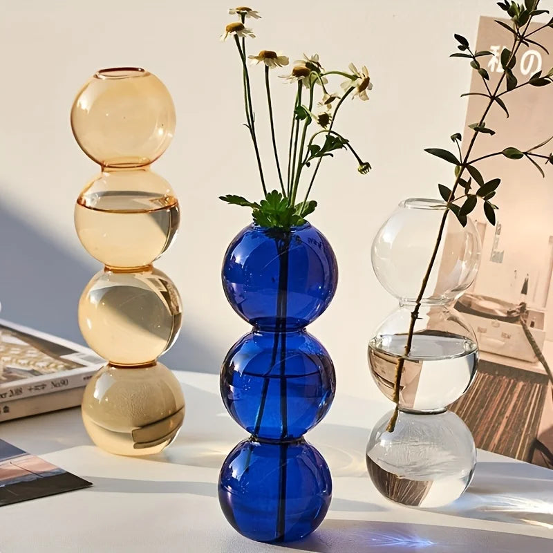 Vaso Escultural de Bolhas em Vidro Colorido – Design Nórdico para Flores Delicadas
