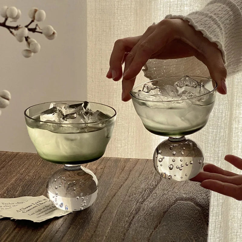 Copo de vidro bolha verde retrô com design exclusivo