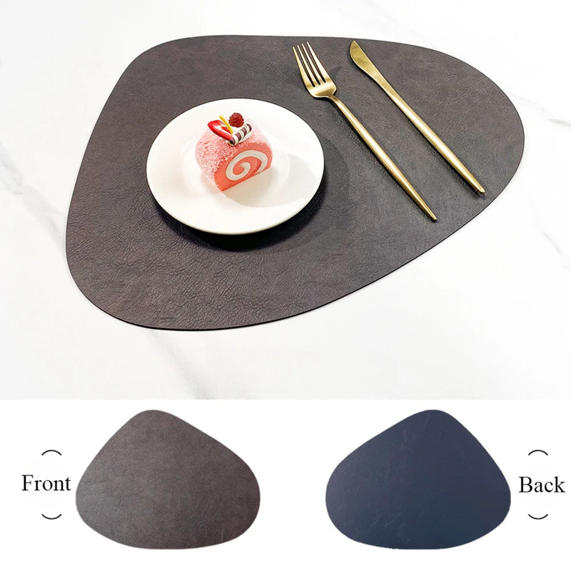 Tapete de mesa de almofada de isolamento de PU antiderrapante de dupla face, estilo nórdico imitação de couro de vaca padrão em forma de gota de água placemat