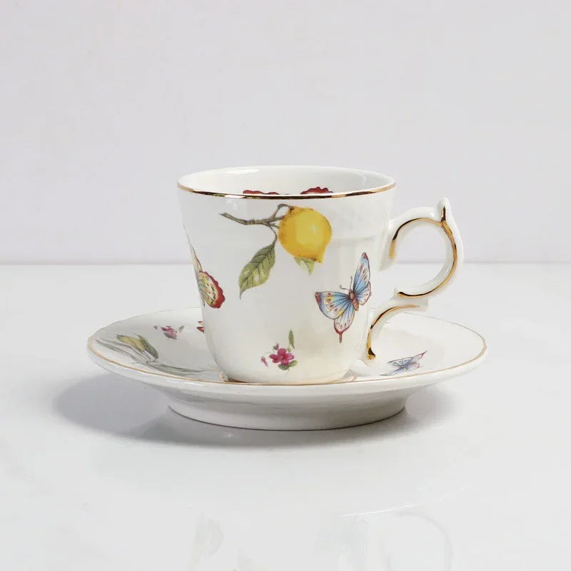 Louças de Porcelana Estilo Europeu com Estampa de Limões – Conjuntos de Pratos, Xícaras e Chá (Uso no Micro-ondas)