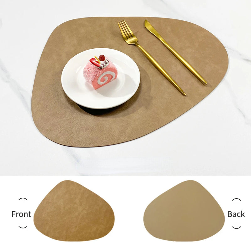 Tapete de mesa de almofada de isolamento de PU antiderrapante de dupla face, estilo nórdico imitação de couro de vaca padrão em forma de gota de água placemat