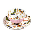 Xícara com Pires Jardineira em Porcelana Fina – Estampa de Borboletas Coloridas (220ml)
