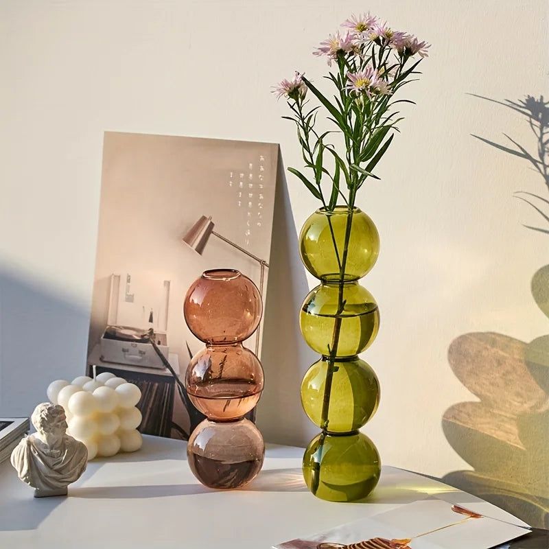 Vaso Escultural de Bolhas em Vidro Colorido – Design Nórdico para Flores Delicadas
