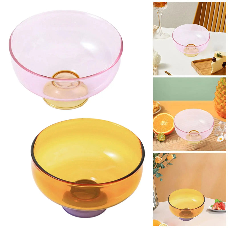 Tigela de Vidro com Pé e Design Colorido – Elegância Criativa para Sobremesas e Petiscos