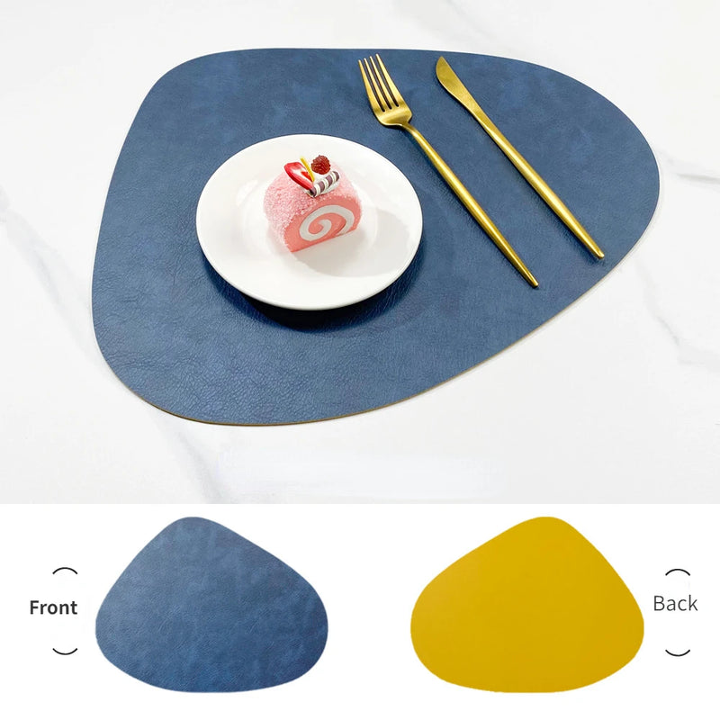 Tapete de mesa de almofada de isolamento de PU antiderrapante de dupla face, estilo nórdico imitação de couro de vaca padrão em forma de gota de água placemat