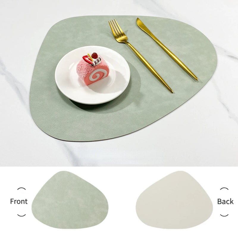 Tapete de mesa de almofada de isolamento de PU antiderrapante de dupla face, estilo nórdico imitação de couro de vaca padrão em forma de gota de água placemat