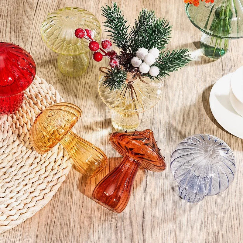 Vaso de Vidro em Formato de Cogumelo – Criativo, Transparente e Ideal para Flores ou Aromas