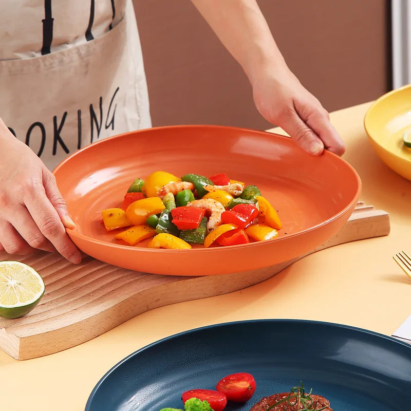 Prato Redondo de fibra vegetal – Inquebrável, Leve e Colorido para Saladas, Frutas ou Jantares