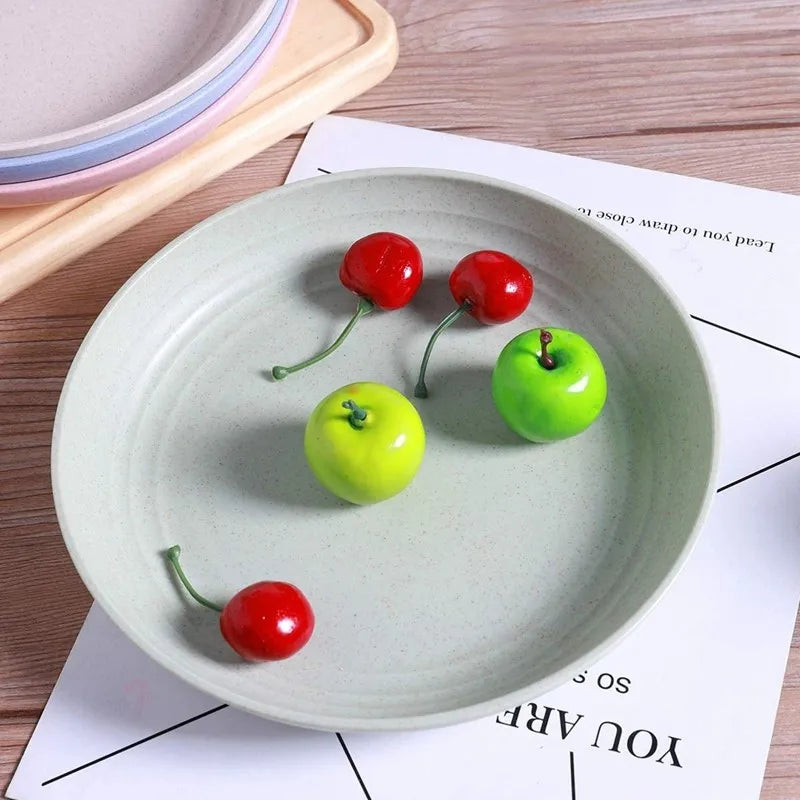 Prato Redondo de fibra vegetal – Inquebrável, Leve e Colorido para Saladas, Frutas ou Jantares
