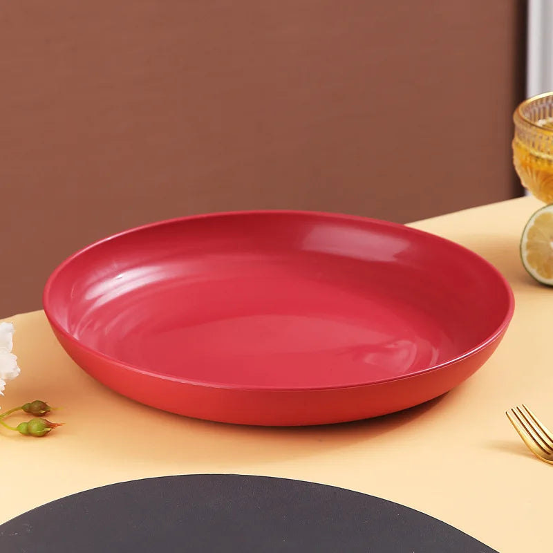 Prato Redondo de fibra vegetal – Inquebrável, Leve e Colorido para Saladas, Frutas ou Jantares