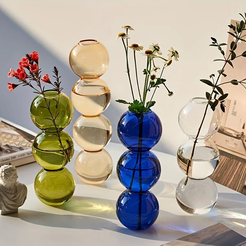 Vaso Escultural de Bolhas em Vidro Colorido – Design Nórdico para Flores Delicadas