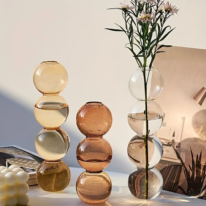Vaso Escultural de Bolhas em Vidro Colorido – Design Nórdico para Flores Delicadas