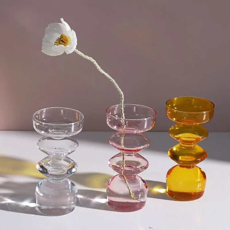 Vaso de Vidro Escultural – Design Nórdico Colorido para Flores Secas ou Arranjos Solo