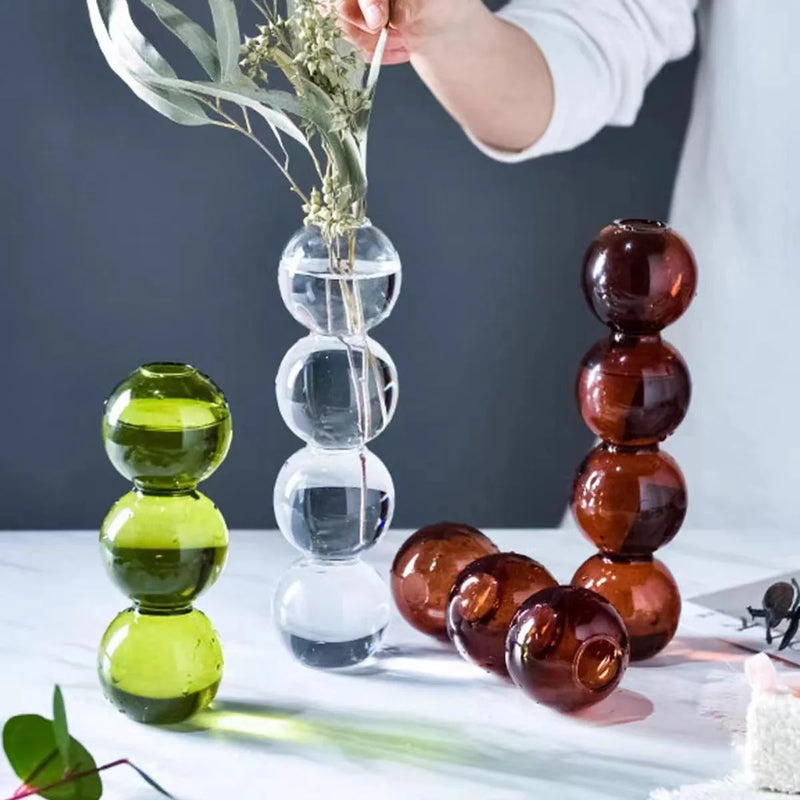 Vaso Escultural de Bolhas em Vidro Colorido – Design Nórdico para Flores Delicadas