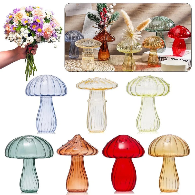 Vaso de Vidro em Formato de Cogumelo – Criativo, Transparente e Ideal para Flores ou Aromas