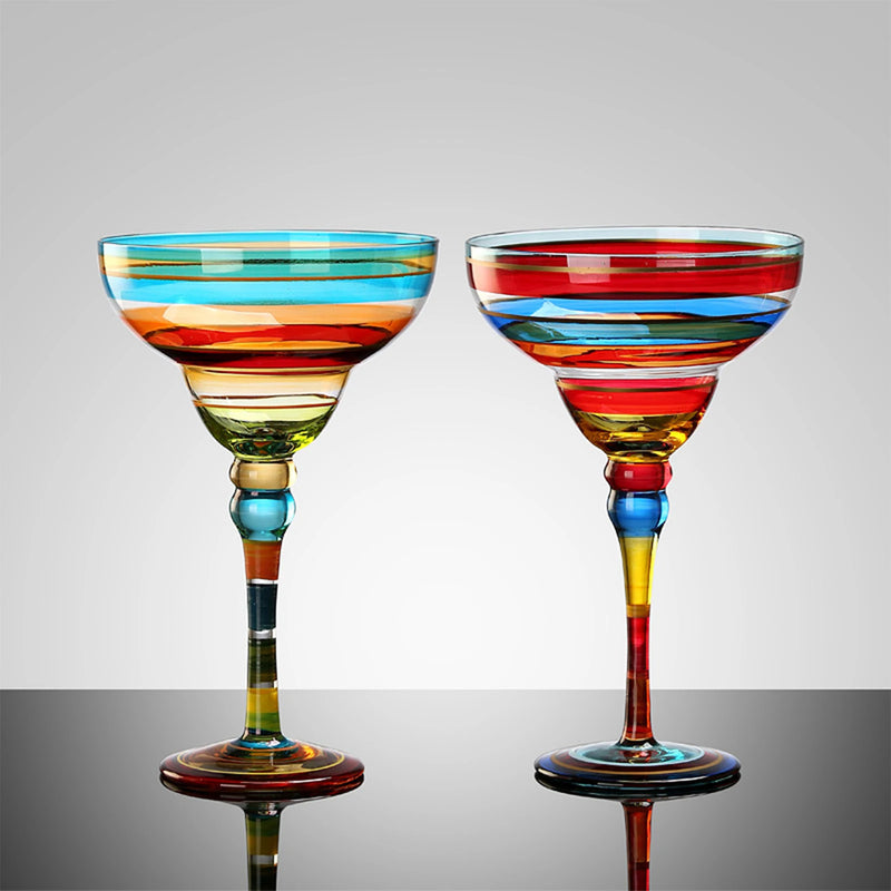 Taça Margarita Pintada à Mão – Cristal Colorido para Coquetéis Criativos e Decoração Festiva