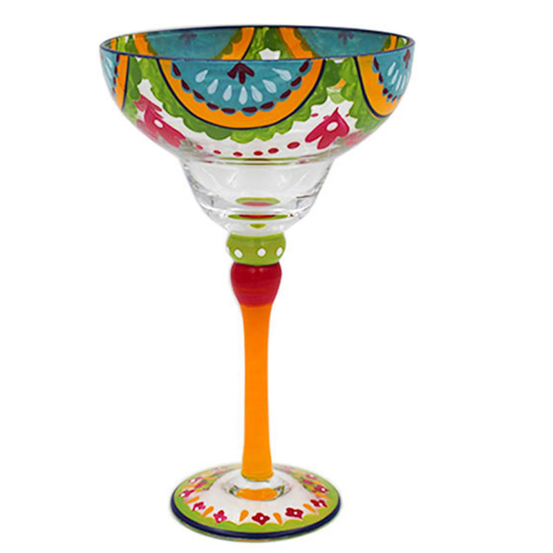 Taça Margarita Pintada à Mão – Cristal Colorido para Coquetéis Criativos e Decoração Festiva