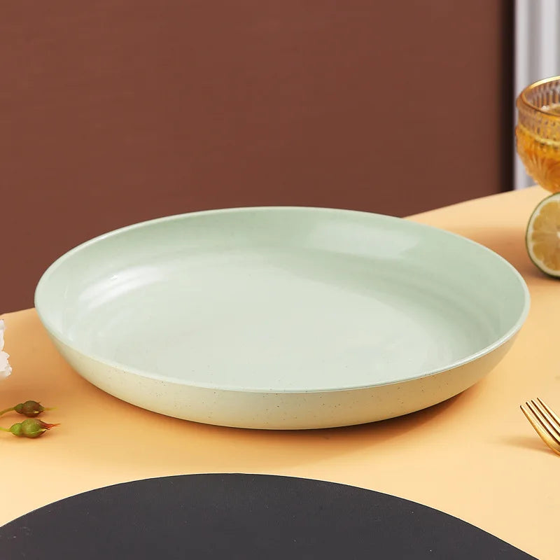 Prato Redondo de fibra vegetal – Inquebrável, Leve e Colorido para Saladas, Frutas ou Jantares
