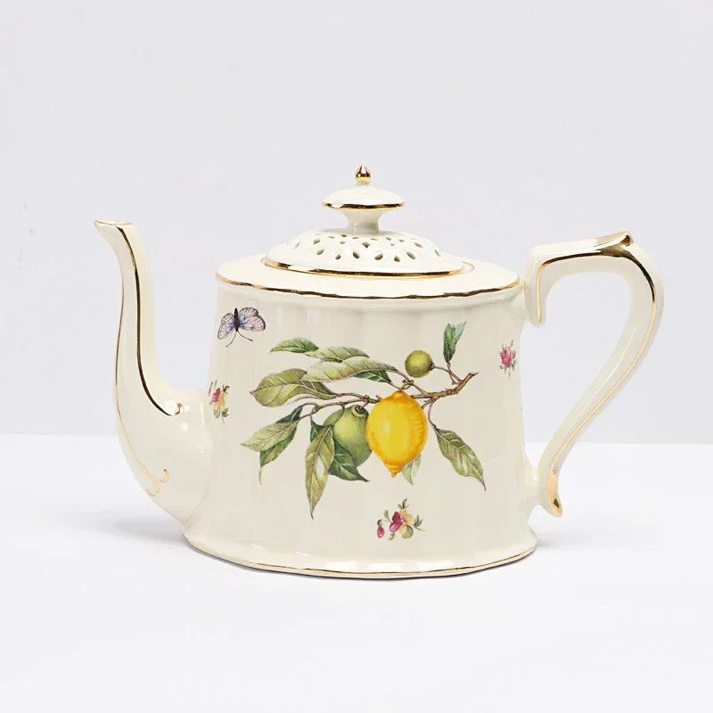 Louças de Porcelana Estilo Europeu com Estampa de Limões – Conjuntos de Pratos, Xícaras e Chá (Uso no Micro-ondas)