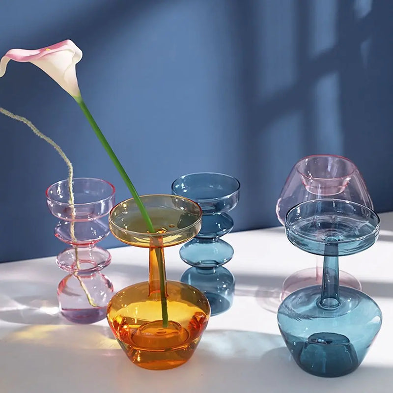 Vaso de Vidro Escultural – Design Nórdico Colorido para Flores Secas ou Arranjos Solo