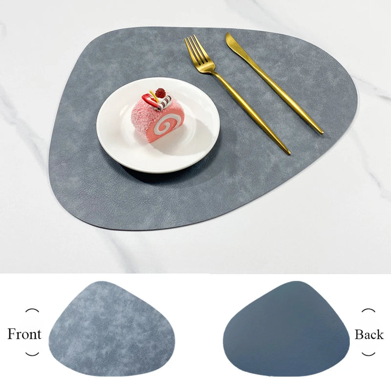 Tapete de mesa de almofada de isolamento de PU antiderrapante de dupla face, estilo nórdico imitação de couro de vaca padrão em forma de gota de água placemat