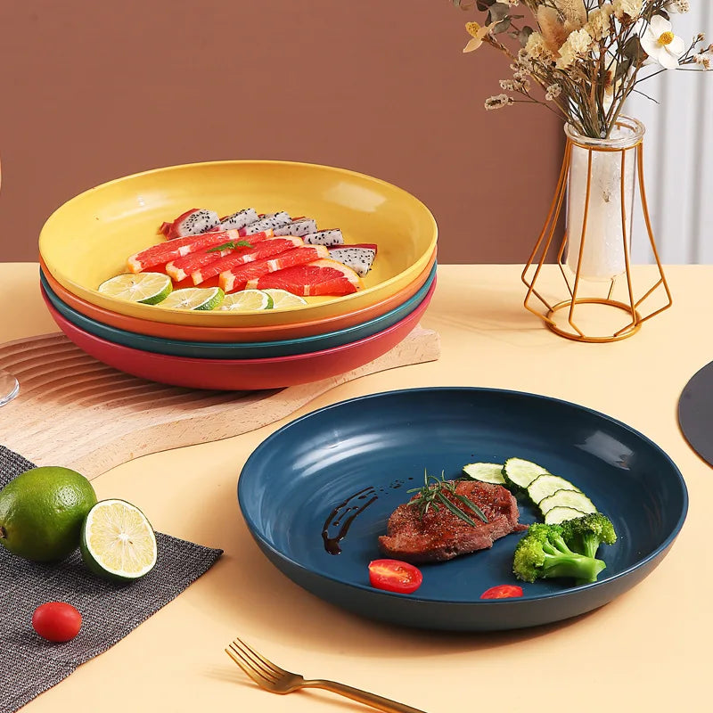 Prato Redondo de fibra vegetal – Inquebrável, Leve e Colorido para Saladas, Frutas ou Jantares