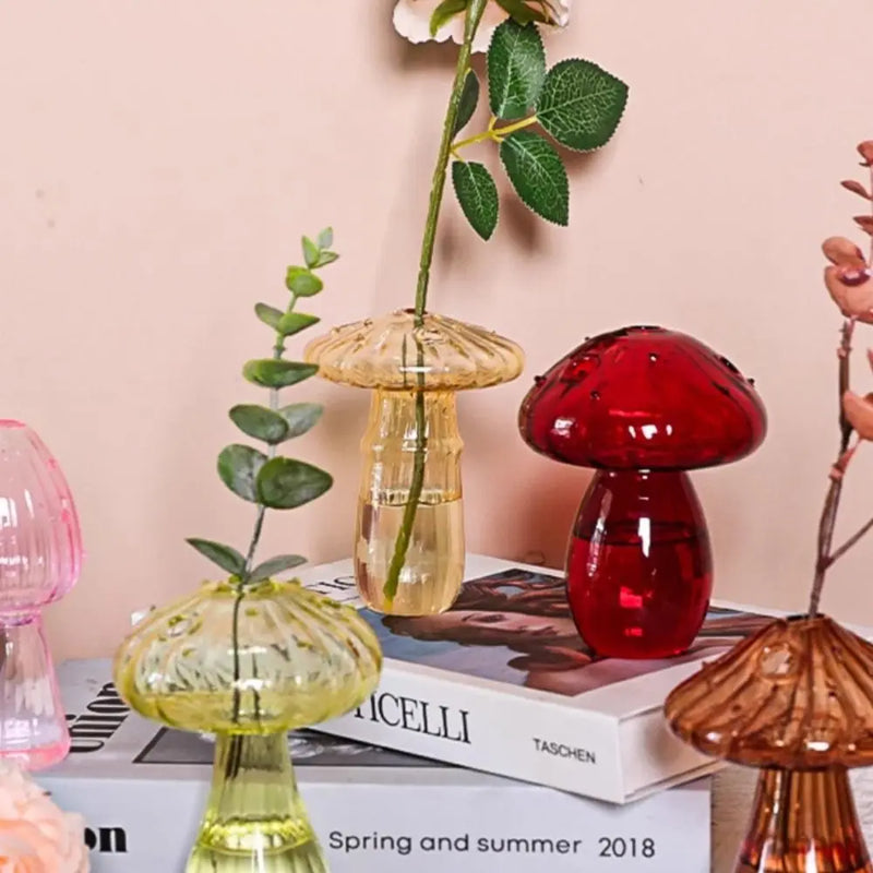 Vaso de Vidro em Formato de Cogumelo – Criativo, Transparente e Ideal para Flores ou Aromas