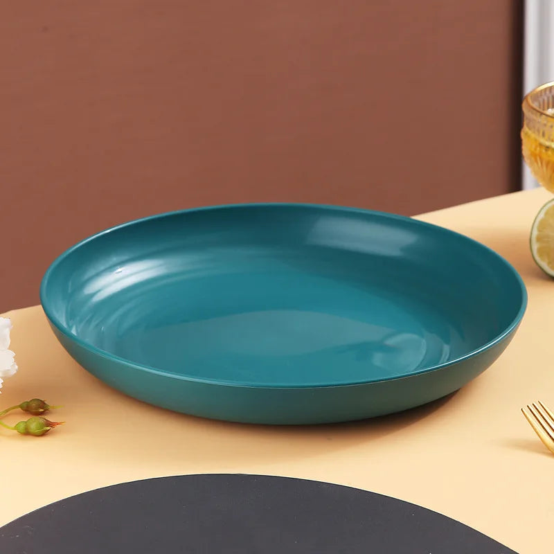 Prato Redondo de fibra vegetal – Inquebrável, Leve e Colorido para Saladas, Frutas ou Jantares