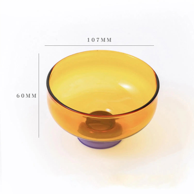 Tigela de Vidro com Pé e Design Colorido – Elegância Criativa para Sobremesas e Petiscos