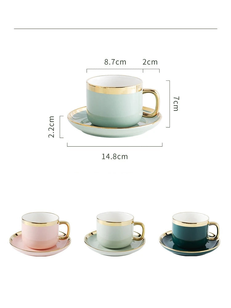 Caneca com  conjunto  de Pires em Cerâmica e Alça Dourada – Design Contemporâneo