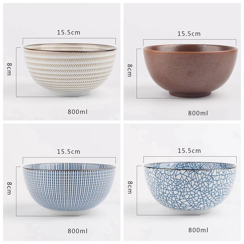 Tigela de Cerâmica Vitrificada – 15,5 cm, Estilo Japonês Texturizado
