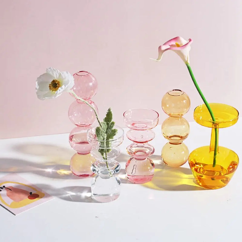Vaso de Vidro Escultural – Design Nórdico Colorido para Flores Secas ou Arranjos Solo